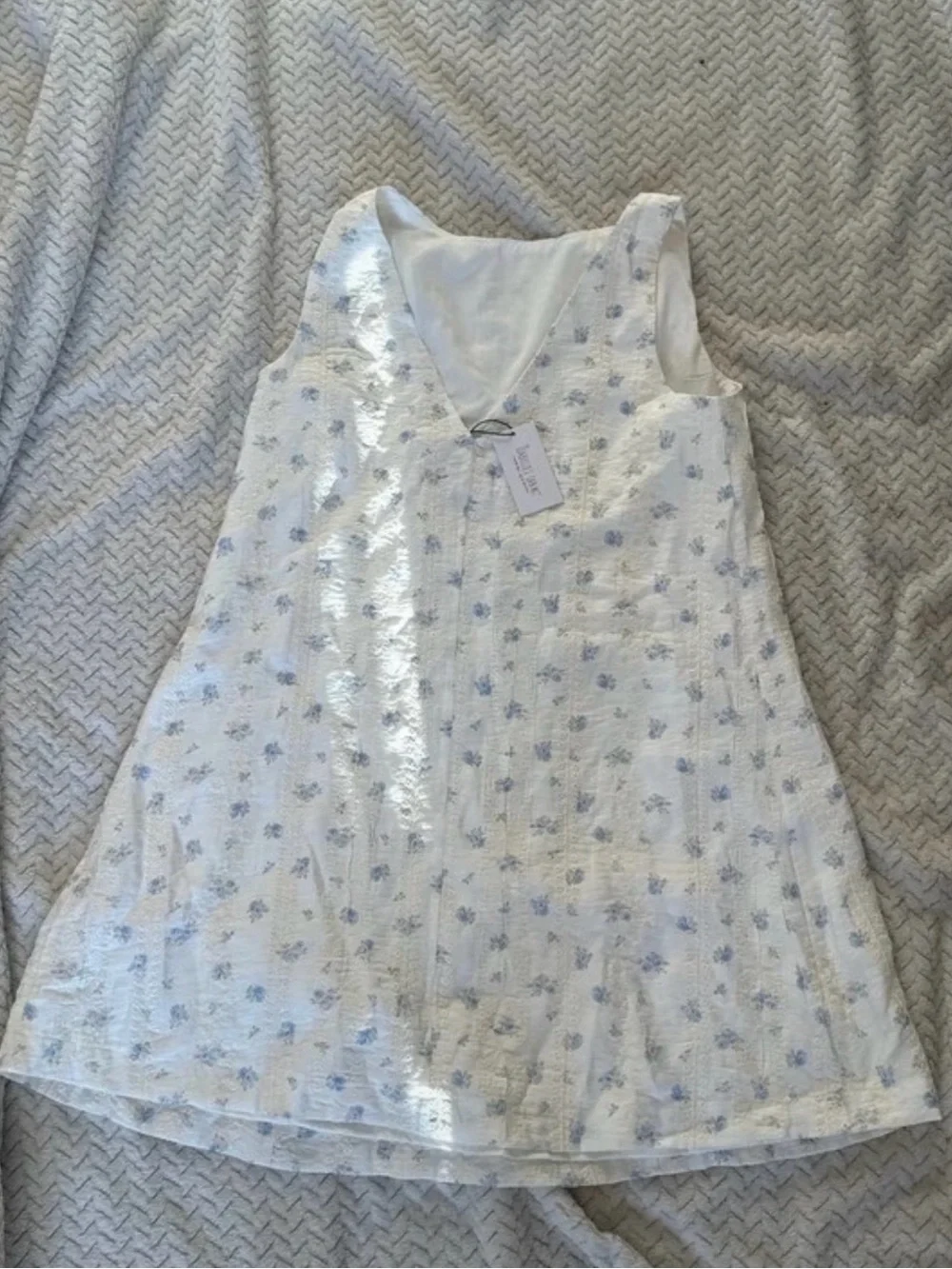 Girls White Sleeveless Nightgown with Blue Floral Print